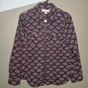 Michael Kors Women's Patterned Zip Jacket Shirt Size P/M Convertible 3/4 Sleeve
